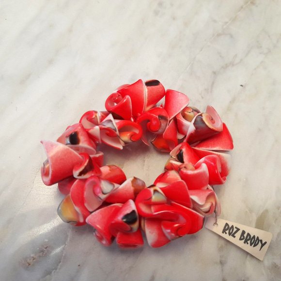 Light Blue Shell and Stone Necklace/ Coral coloured Shell Stretch Bracelet - Picture 2 of 14